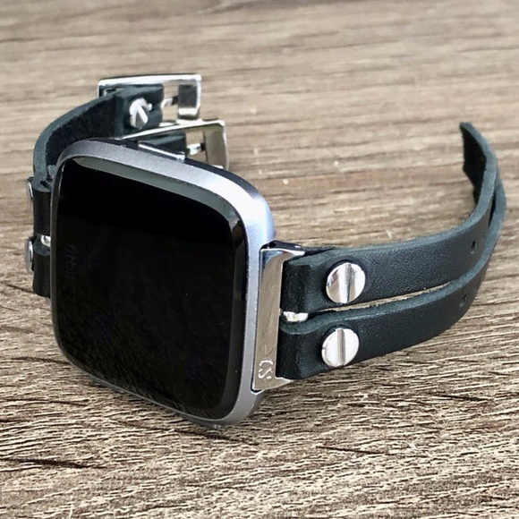Double Strap Black Leather Fitbit Versa Bracelet main image 6